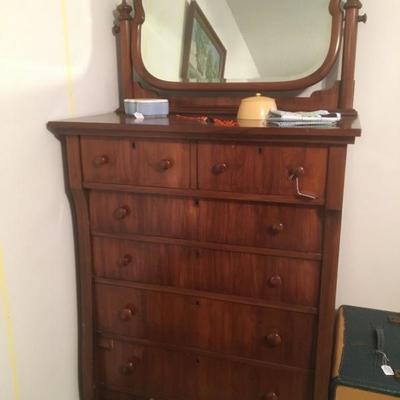 Circa 1901 Gentleman's high dresser/chest of drawers with mirror