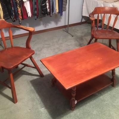 Mid-Century Maple arm chairs and coffee table