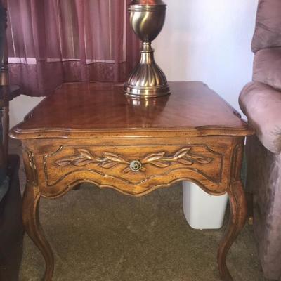 Two Solid Oak End Tables with Drawers