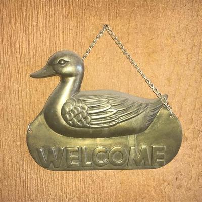 Brass Mallard Duck Welcome Sign