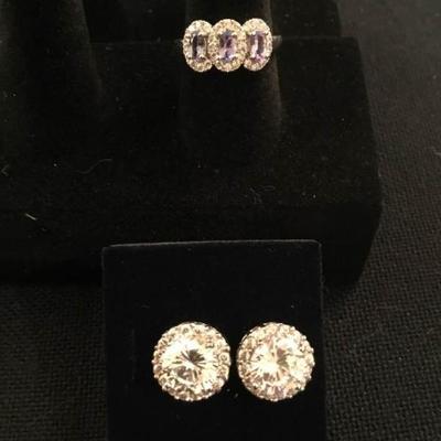 Stauer Kibo Tanzanite and Dia. Ring, Diamondaura Crown Earrings