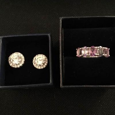 Stauer Tanzanite Ring and Diamondaura Crown Earrings 2 Both Sterling