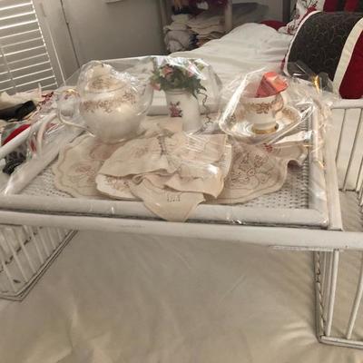  Bedroom table tray and tea set 