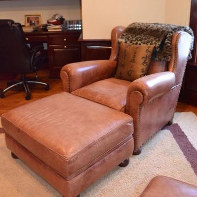 Hickory Frye leather chair and ottoman
