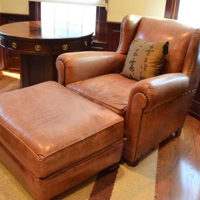 Matching Hickory Frye leather chair and ottoman