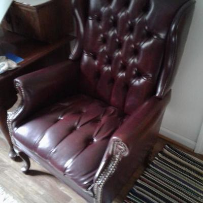 Pair tufted back and bottom leather chairs