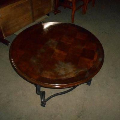 Wood and Metal Round Coffee Table