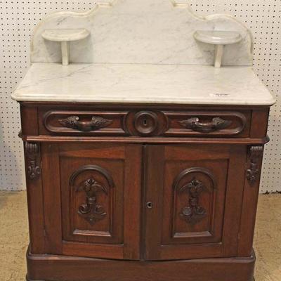  BEAUTIFUL ANTIQUE 3 Piece Walnut Victorian Full Size High Back Bed with Matching Marble Top Dresser and Nightstand  circa 1870’s nice...