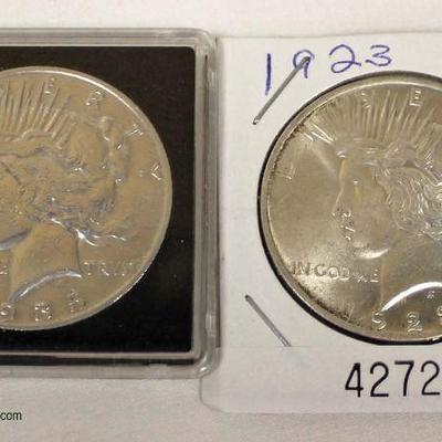 U.S. 1923 & 1935 Silver Peace Dollars â€“ auction estimate $20-$50 each 