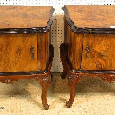  Match PAIR of Burl Exotic Walnut Bedside Stands – auction estimate $100-$300 