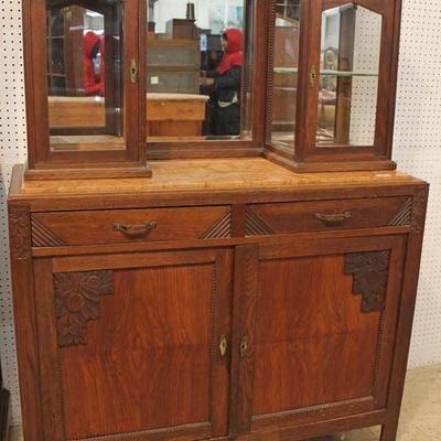  ANTIQUE French Marble Top Buffet with Mirror Double Curio Top – auction estimate $300-$600 
