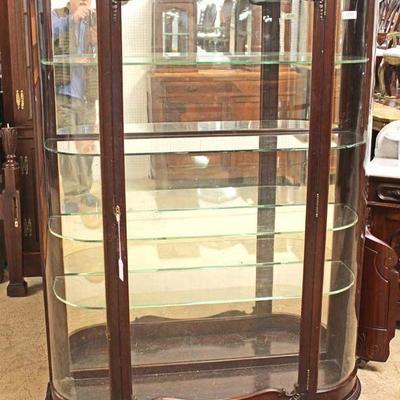  ANTIQUE Carved Mahogany Curve Glass Mirror Back China Cabinet – auction estimate $300-$600 