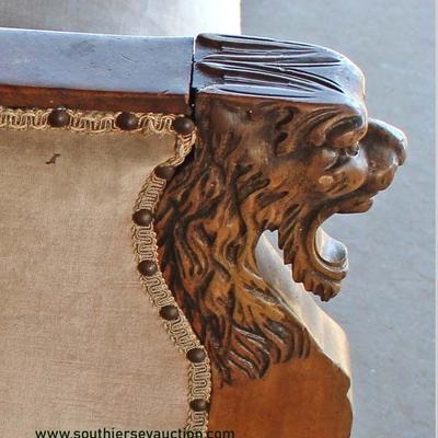 ANTIQUE Lion Head Mahogany Frame Loveseat – auction estimate $200-$400 