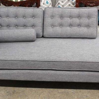  NEW Contemporary Grey Upholstered Sofa Chaise with Button Tufted Back Pillows â€“ auction estimate $200-$400 