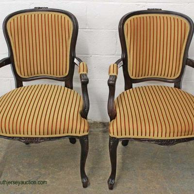 PAIR of French Style Mahogany Frame Arm Chairs – auction estimate $100-$300
