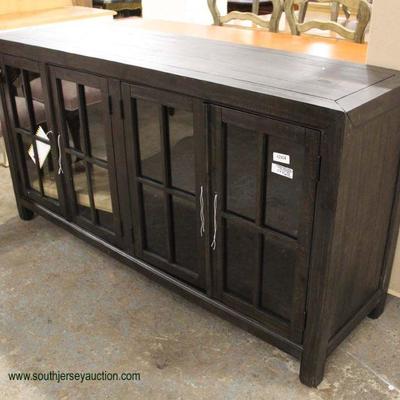  NEW Contemporary Mahogany Finish 4 Door Credenza with Touch Me Lights and Tags â€“ auction estimate $200-$400 