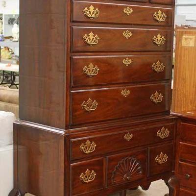  SOLID Mahogany 2 Piece Full Bonnet Queen Anne High Boy by “Drexel Furniture – Bicentennial Collection” – auction estimate $300-$600 