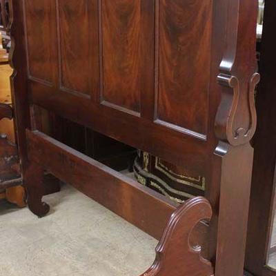  IMPRESSIVE ANTIQUE Renaissance Revival Empire Half Tester Bed in the Burl Mahogany circa 1840’s -1860’s – auction estimate $1000-$2000 