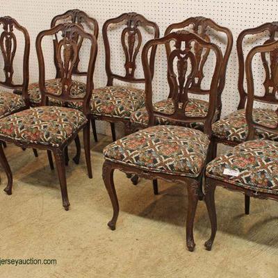  ANTIQUE 9 Piece Exotic Burl Walnut Framed in Glass Top French Style Dining Room Table with 8 Dining Room Chairs – auction estimate...