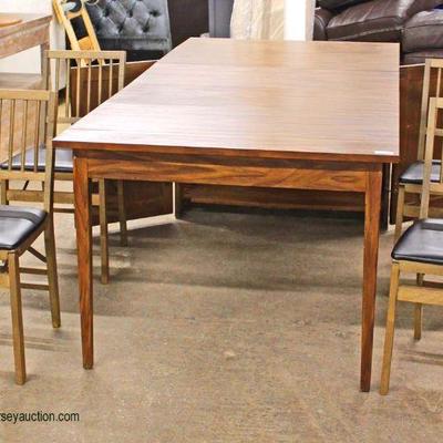 VINTAGE 5 Piece Walnut Server Table with Self Storing Leaves and Chairs – viewed open and closed– auction estimate $100-$300