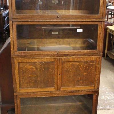  ANTIQUE 4 Stack Barrister Style Oak Bookcase with Cabinet Compartment by “Globe Wernicke” – auction estimate $400-$800 