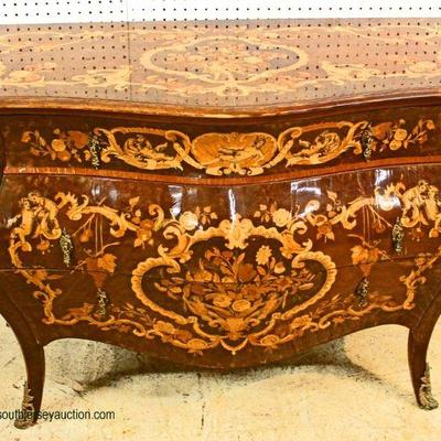  Fancy French Style all Inlaid 3 Drawer Chest with Applied Bronze â€“ auction estimate $300-$600 