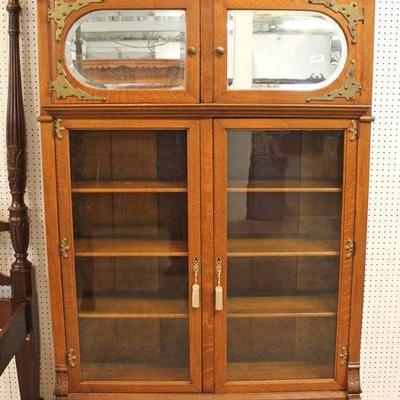  ANTIQUE Oak 2 Door Bookcase with Mirror Top Doors in the Original Finish – auction estimate $400-$800 