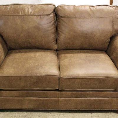  NEW Contemporary Natural Finish Leather Loveseat â€“ auction estimate $300-$600 