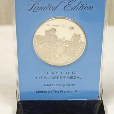  SOLID Sterling Silver â€œThe Apollo 17 Eyewitness Medalâ€ with Certificate of Authenticity â€“ auction estimate $20-$50 