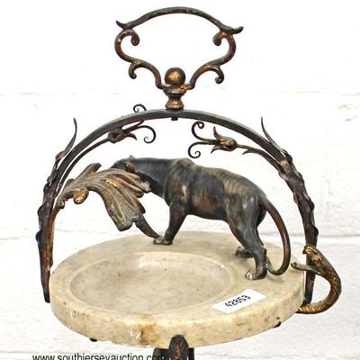 ANTIQUE Bronze and Iron Marble Ashtray with Lion and Snake – auction estimate $100-$300