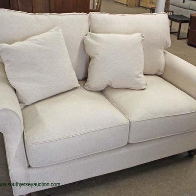  NEW Contemporary Upholstered Loveseat with Pillows â€“ auction estimate $200-$400 