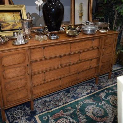 Long Dresser with Metal and Silver Serving-ware