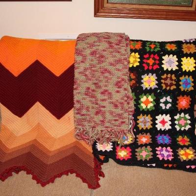 #115  Lot 2 Vintage crocheted afghans & 1 lap blanket
PRICE:  $15 