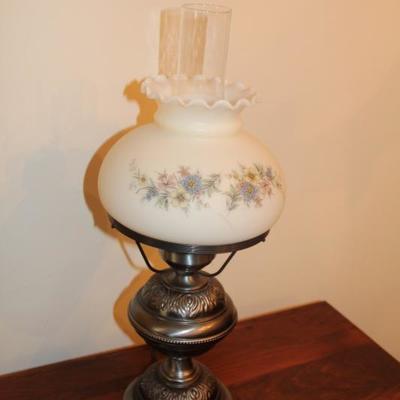 #608  Pewter look lantern light w/hand painted flowers
19 1/2"T
Price $15