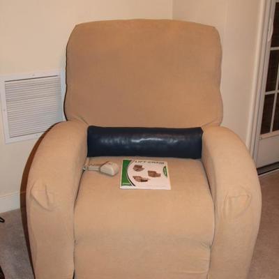 #512 PRIDE large lift chair in faux blue leather - has sun damage and a few tears - all positions work - new cover is 1 month old
seat...