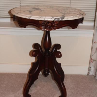 #502  Victorian Walnut Pedestal Table with Italian Marbletop
28 3/8