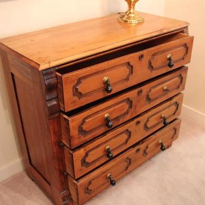 #601  Antique 4 drawer dresser/buffet w/teardrop pulls, (1 pull needs to be attached)
38 1/2"L x 17 3/8"W x 35 3/8"T...