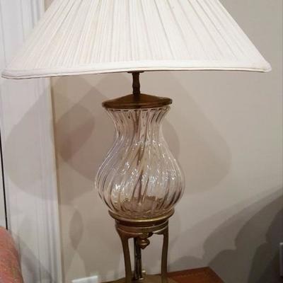 Brass and glass lamp with shade