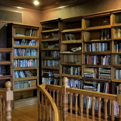 Second floor library with many barrister bookcases - all antique