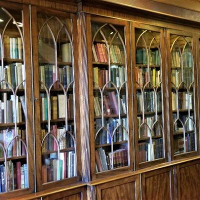 Handsome early bookcase - breaks down into several sections - 15 feet long, 8 feet, 5 inches tall.  A real beauty