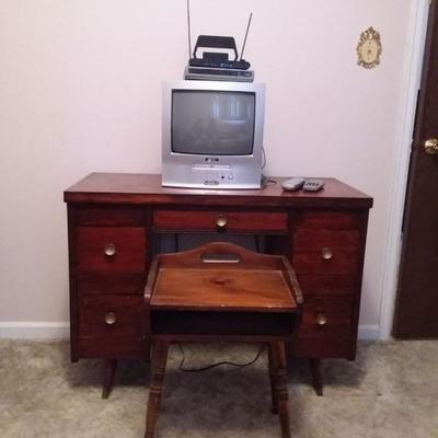 Two Vintage Desks/GPX TV/DVD Player