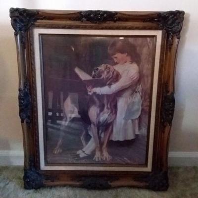 Vintage Framed Print - Girl and Her Dog
