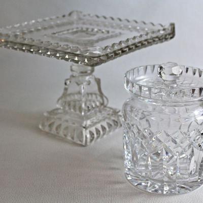 fancy glass & crystal, including a square cake stand