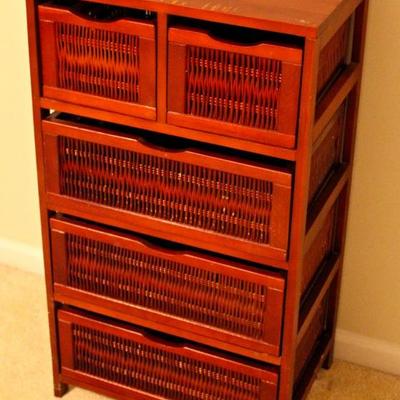 wood and wicker storage chest