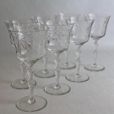 vintage wine glasses with fanciful etched design