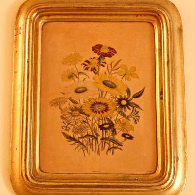 Italian gold framed Jane Louden floral image on ceramic tile