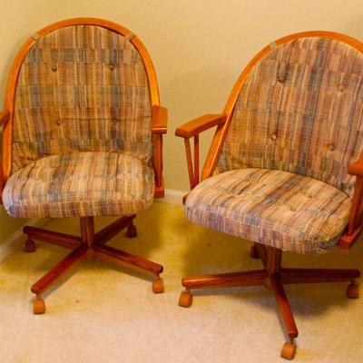 upholstered rolling swivel chairs with oak frame/trim