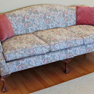 3 seat Chippendale-style upholstered sofa