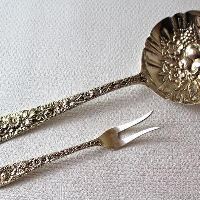 S. Kirk repousse solid shell berry spoon and lemon fork