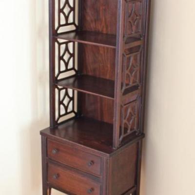 etagiere with two drawers, reticulated design side panels